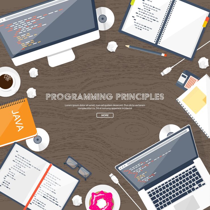 Vector programming coding flat computing background code hardware software web development search engine
