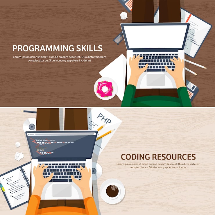 Vector programming coding flat computing background code hardware software web development search engine