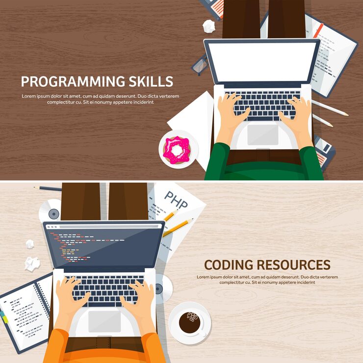 Vector programming coding flat computing background code hardware software web development search engine