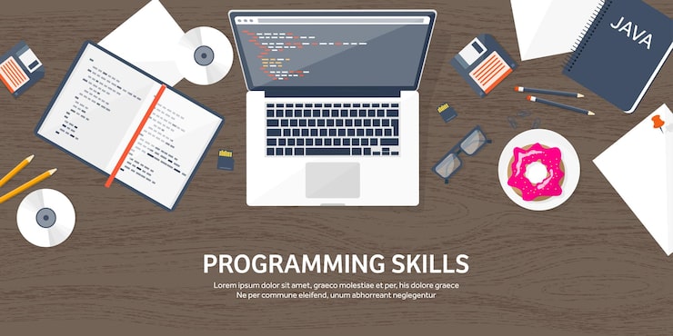 Vector programming and coding flat computing background code hardware software web development seo search