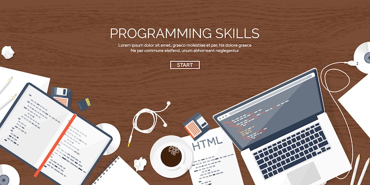 Vector programming and coding flat computing background code hardware software web development seo search
