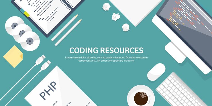 Vector programming and coding flat computing background code hardware software web development seo search