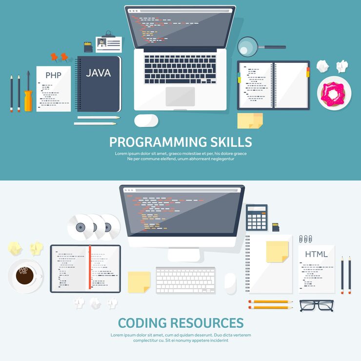 Vector programming and coding flat computing background code hardware software web development seo search
