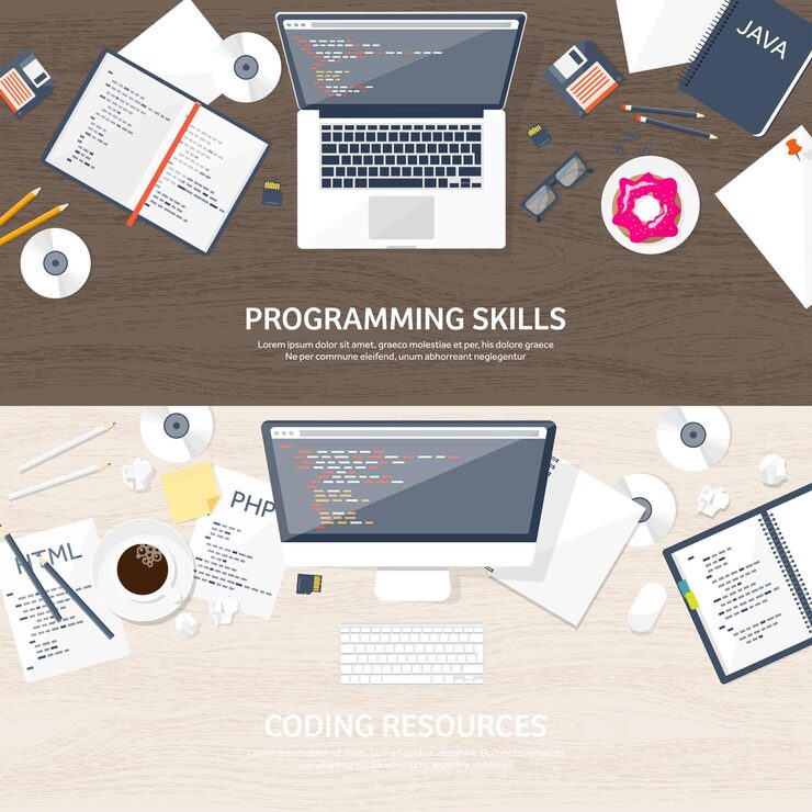 Vector programming and coding flat computing background code hardware software web development seo search