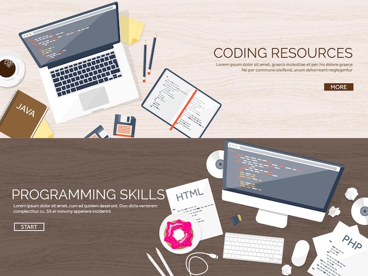 Vector programming and coding flat computing background code hardware software web development seo search