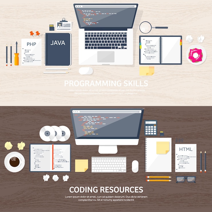 Vector programming and coding flat computing background code hardware software web development seo search