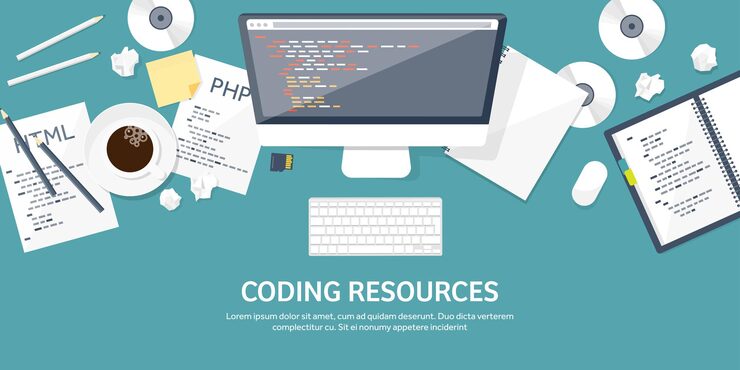 Vector programming and coding flat computing background code hardware software web development seo search