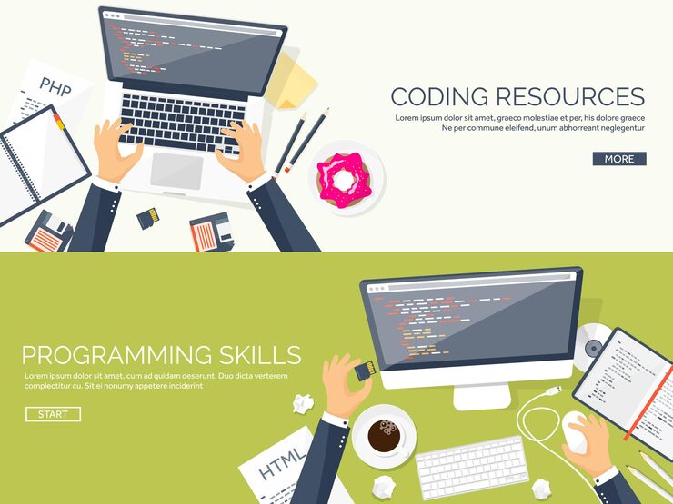Vector programming and coding flat computing background code hardware software web development seo search