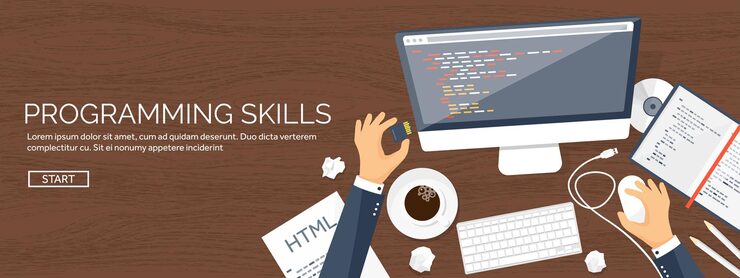 Vector programming and coding flat computing background code hardware software web development seo search