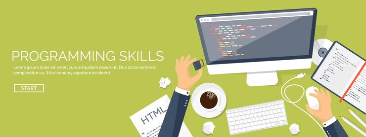 Vector programming and coding flat computing background code hardware software web development seo search