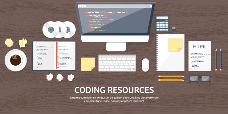 Vector programming and coding flat computing background code hardware software web development seo search