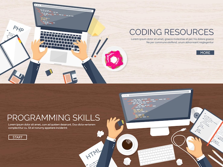 Vector programming and coding flat computing background code hardware software web development seo search