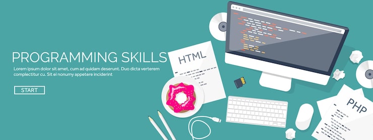 Vector programming and coding flat computing background code hardware software web development seo search