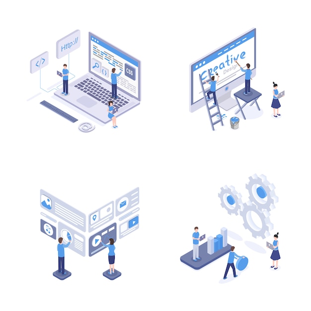 Programming and coding isometric set