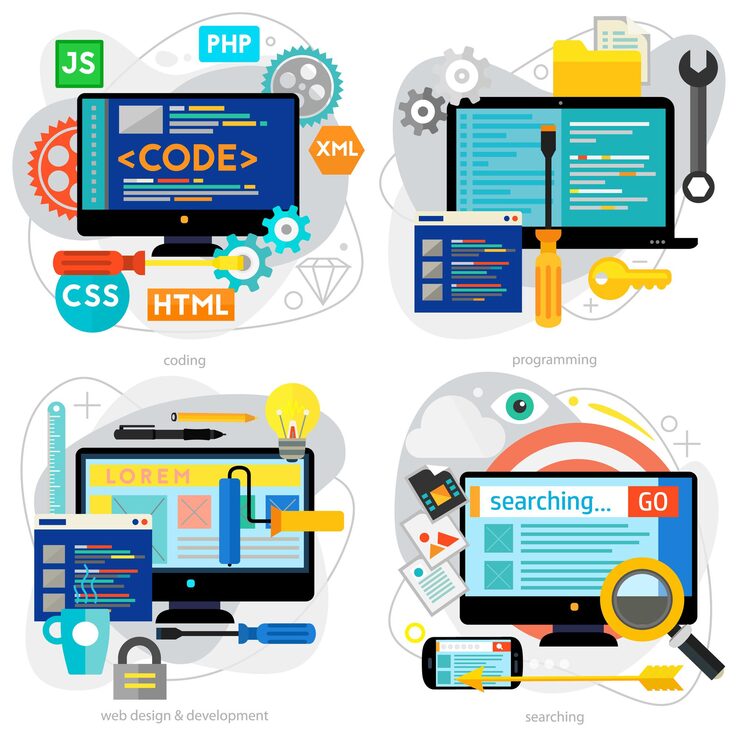 Vector programming and coding, scripting and website development, and webdesign concepts. horizontal banners