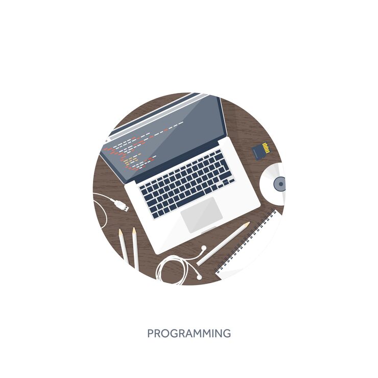 Vector programming coding and seo flat computing background code hardware software web development search