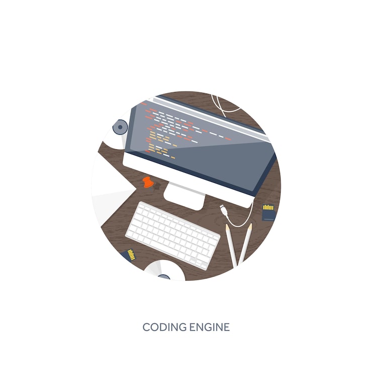 Vector programming coding and seo flat computing background code hardware software web development search