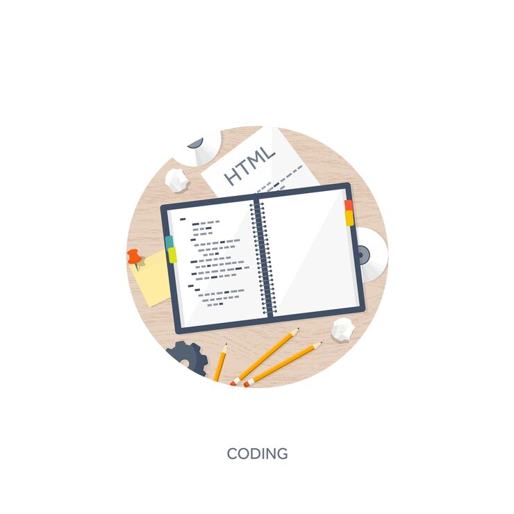 Vector programming coding and seo flat computing background code hardware software web development search