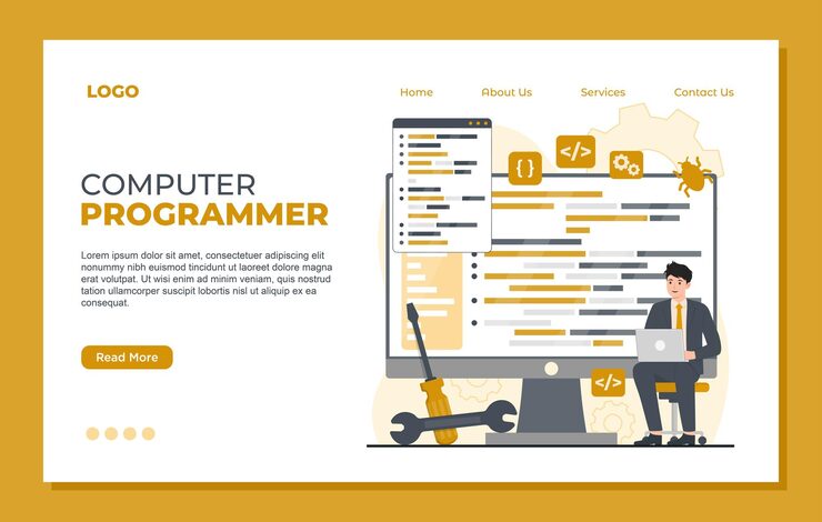 Vector programming coding software development landing page templates for website web page vector
