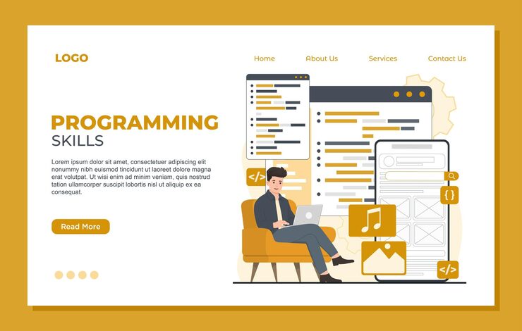 Vector programming coding software development landing page templates for website web page vector