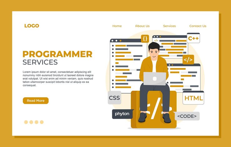 Vector programming coding software development landing page templates for website web page vector