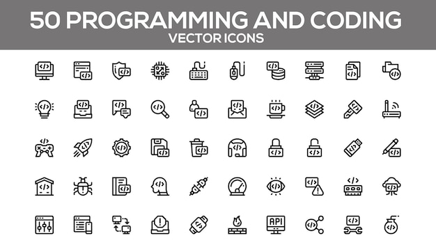 Programming Coding Vector Icons Developer Tools Language Symbols Editable