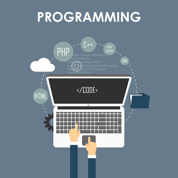 Programming and coding, website development, web design. Flat vector illustration