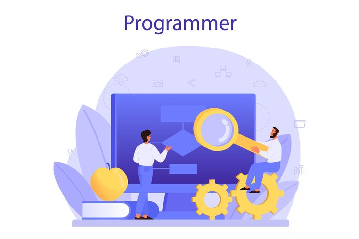 Vector programming concept. idea of working on the computer, coding, testing and writing program, using internet and different software. website development . isolated vector illustration