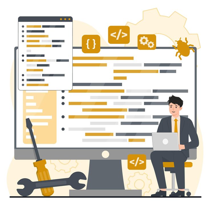 Vector programming concept set software development coding and programming vector flat illustration