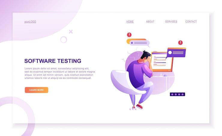 Vector programming concept web coder at work vector images. web site landing page