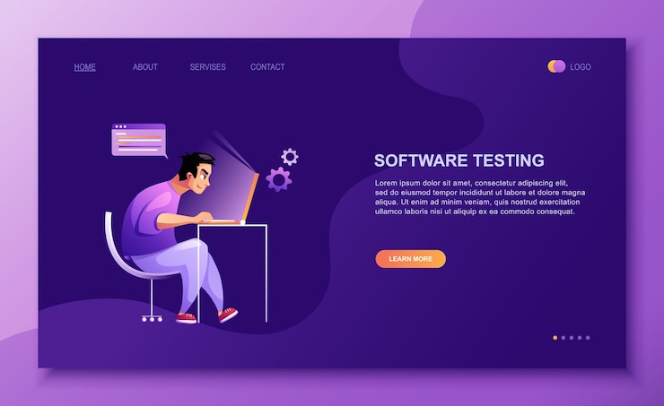 Vector programming concept web engineer at work vector images. developer programming web site landing page