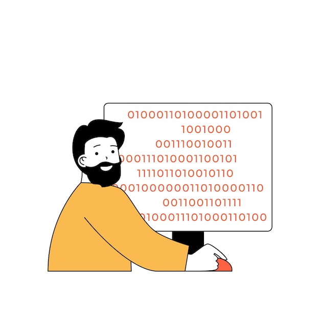 programming concept with cartoon people in flat design for web man creating product code searching and fixing bugs before release vector illustration for social media banner marketing material