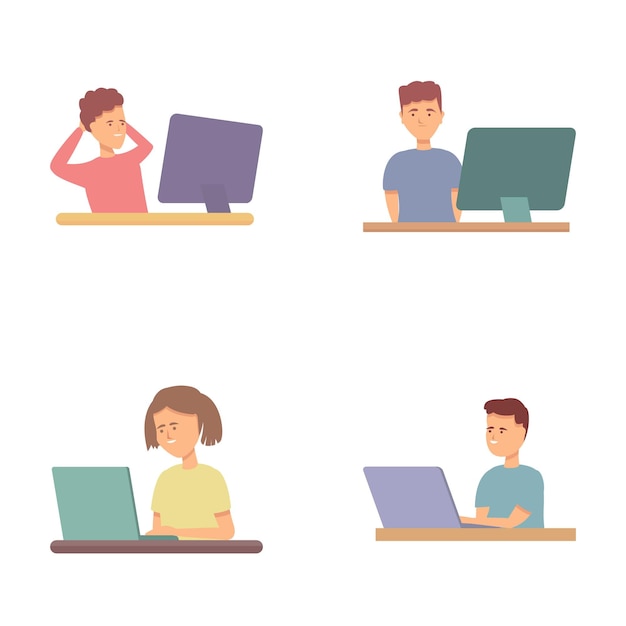 Programming icons set cartoon vector Softwareontwikkelingsteam