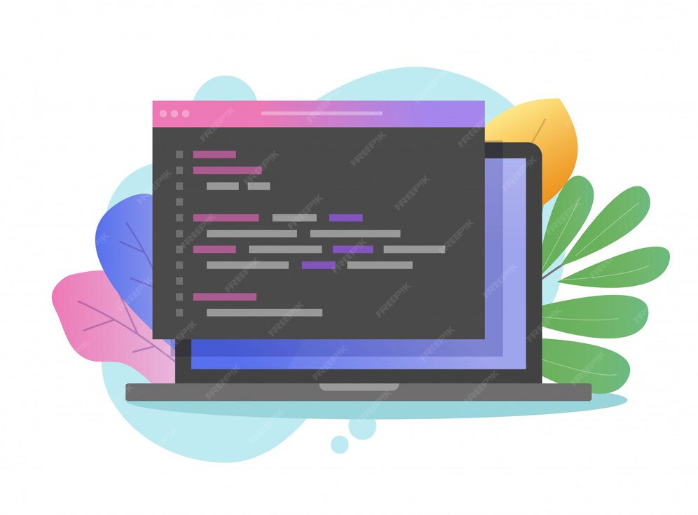 Premium Vector | Programming javascript or html code on laptop computer ...