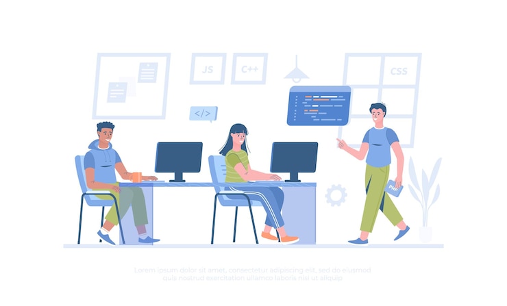 Vector programming language courses mobile app and computer software developing hi tech training concept