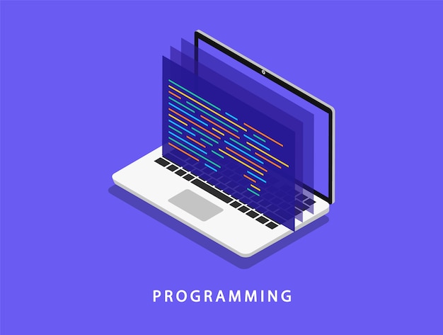 Vector programming on a laptop in isometry. software development. coding.