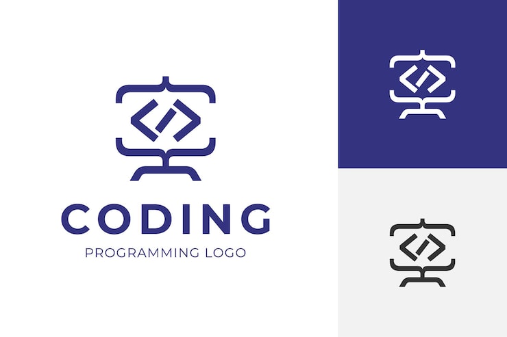 Vector programming logo icons with curly braces code combined screen computer design concept for a developer programmer and software platform
