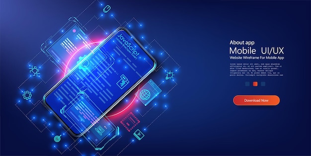 programming testing cross platform code on smartphone web design software mobile app download landing or software development coding process concept vector illustration