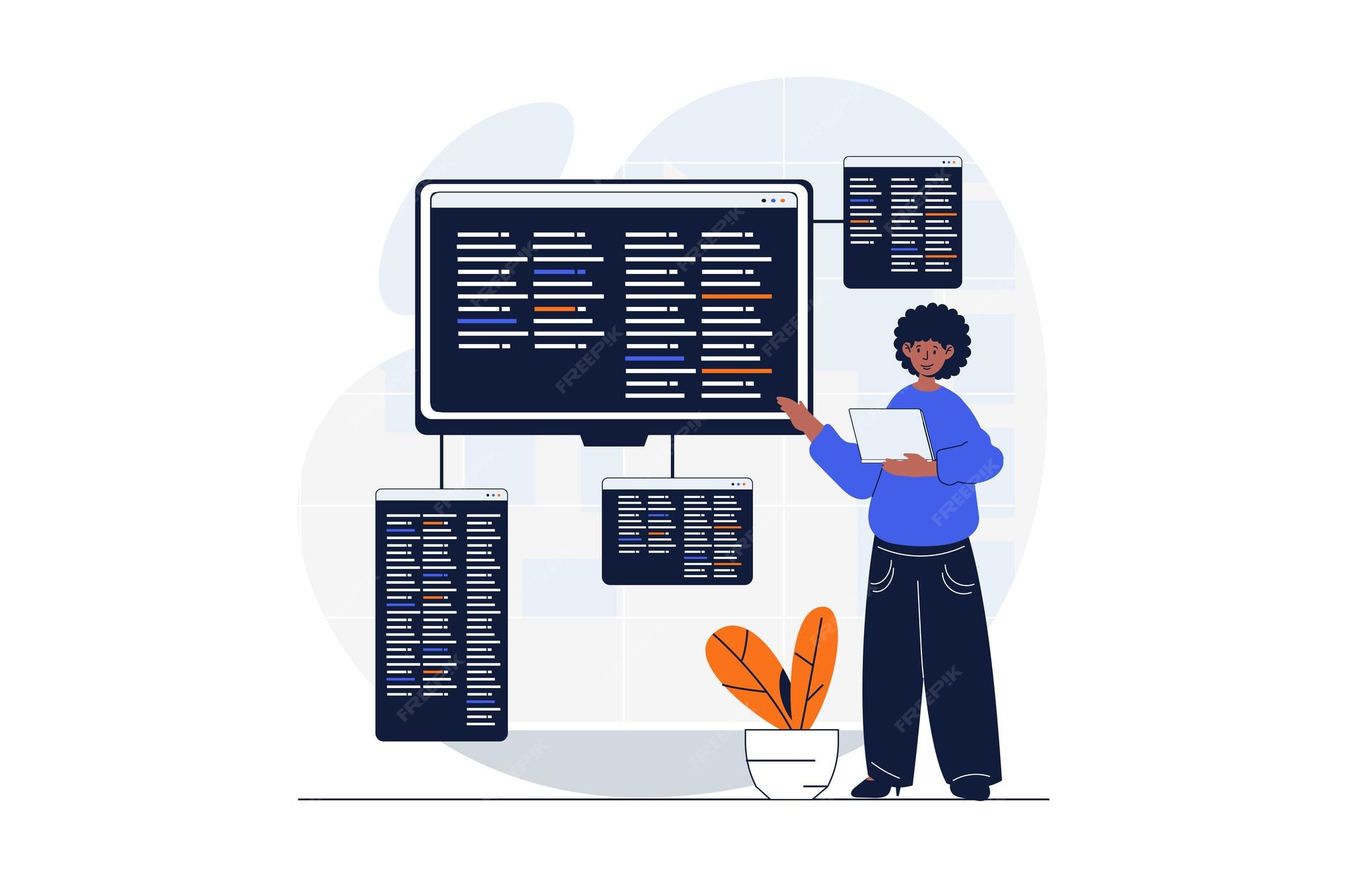 Premium Vector | Programming web concept with character scene man ...