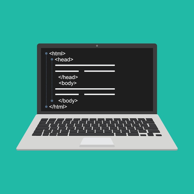 벡터 웹 개발 개념 프로그래밍 스크린 노트북 플랫 벡터 그림의 코드