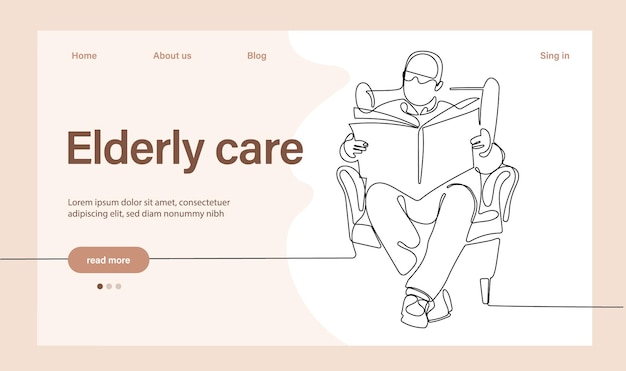 Programs for Seniors Landing Page Template. Elderly Health Care. Elderly care. Cartoon People