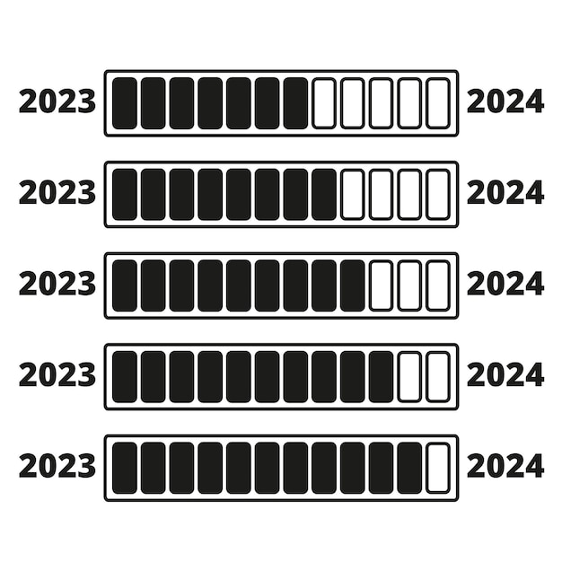 プログレスバー: 2024 年の新年の到着と白い背景