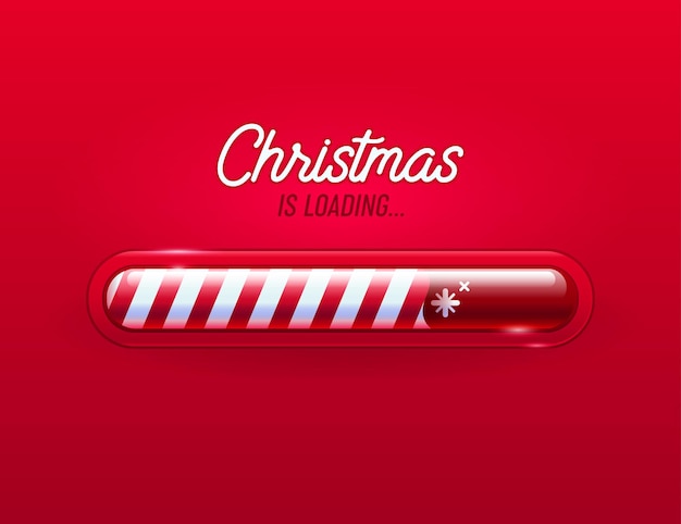 Vector progress bar christmas xmas loading element on red background progress bar for reaching the new year