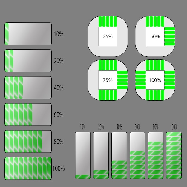 Progress bar set Button load and download website internet shape collection upload downloading step Vector illustration