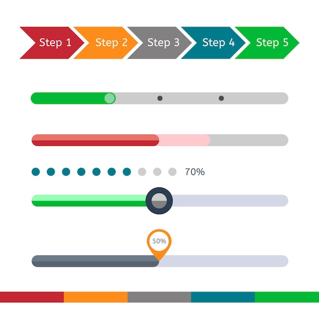 Progress bar set loading status bar vector web indicator process download step by step