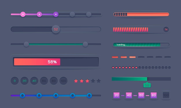 Progress bar set round and square loading indicators step number indicator frames