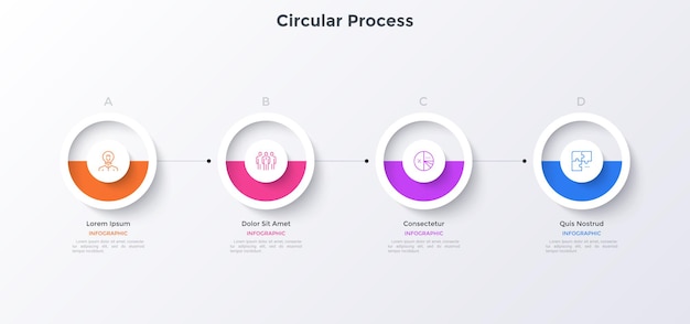 Progress bar with four round elements placed in horizontal row and connected