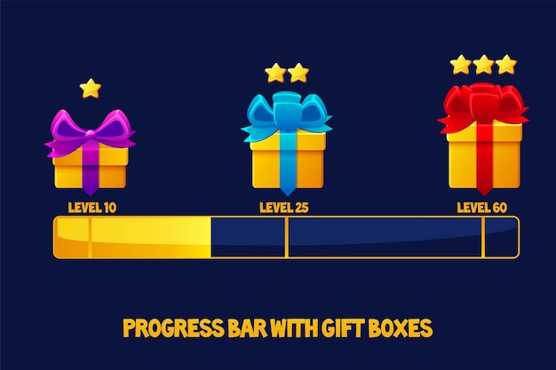 게임 UI용 선물 상자가 있는 진행률 표시줄