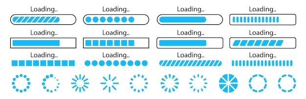 Progress loading bar Load download connecting status indicators