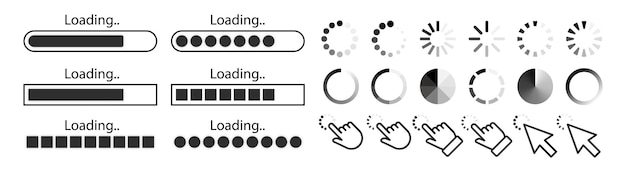 Progress loading bar set of load buttons icons download or upload status